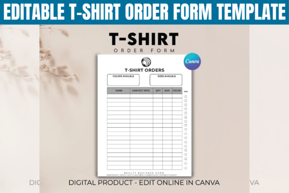 Download Editable T-shirt Order Form Template - Premium Resources
