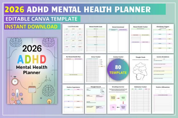 Download Editable 2026 ADHD Mental Health Planner - Mental health plan Collection