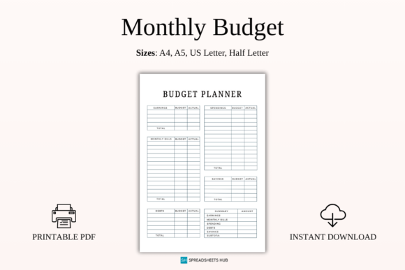 Download Printable Monthly Budget Planner PDF - Budget planner pdf Collection
